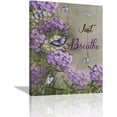 thumbnail image 1 of Farmhouse Bathroom Purple Floral Wall Art Country Rustic Hydrangea Flower Pictures Wall Decor Just Breathe Butterfly Canvas Prints Painting Framed Artwork for Living Room Bedroom 12"x16", 1 of 6