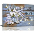 thumbnail image 1 of Farmhouse Bathroom Purple Floral Wall Art Rustic Flower Pictures Wall Decor Just Have Faith Butterfly Canvas Prints Painting Modern Home Framed Artwork for Living Room Bedroom Office 16"x12", 1 of 6