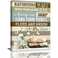 thumbnail image 1 of Farmhouse Bathroom Rules Decor Wall Art Rustic Country Flower Funny Bathroom Sign Pictures Wall Decor Canvas Painting Prints Artwork Home Decorations Framed for Bathroom Toilet 12"x16", 1 of 6
