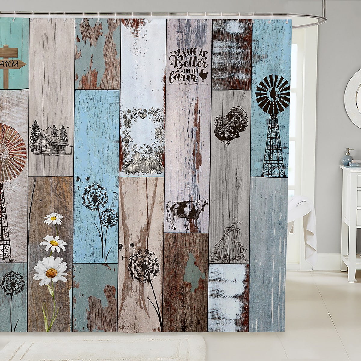 Farmhouse Bathroom Shower Curtain Sets Vintage Country Rustic Shower ...