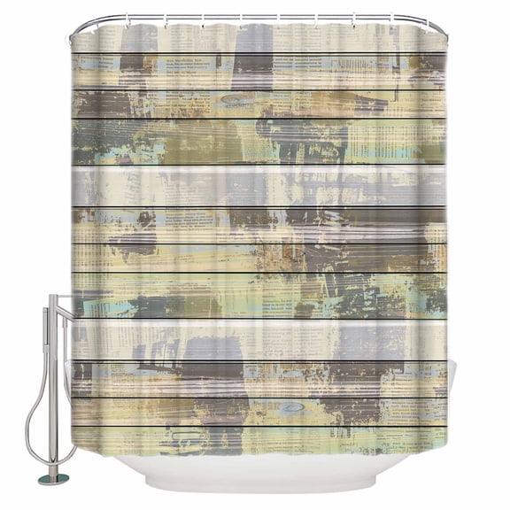 Farmhouse Bathroom Shower Curtains with 12 Hooks Polyester Waterproof Shower Curtain for Stalls and Bathtubs Rustic Green Brown Wood Grain Mottled Decorative Bathroom Privacy Curtain 36x72 Inches