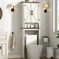thumbnail image 1 of Over The Toilet Storage Cabinet with 2 Barn Doors, Farmhouse Wood Bathroom Storage Cabinet with Roman Column Decor, Over Toilet Bathroom Organizer with Adjustable Shelf & Door Cabinets, Rustic White, 1 of 7