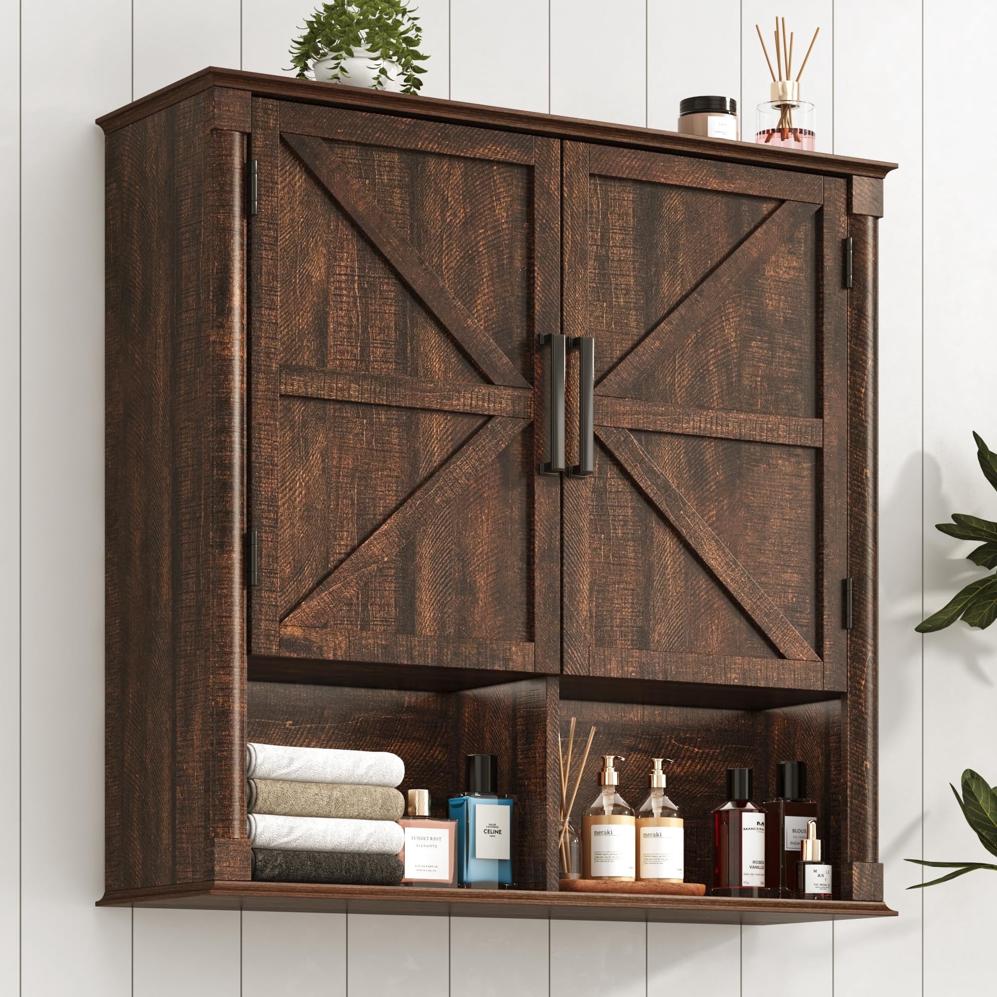 Farmhouse Wall Medicine Cabinets with 2 Barn Doors, Wood Bathroom ...