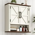thumbnail image 1 of Farmhouse Wall Medicine Cabinets with 2 Barn Doors,Wood Bathroom Storage Cabinet with Roman Column Decor, Farmhouse Storage Cabinets with Adjustable Shelf & Door Cabinets, Rustic White, 1 of 7