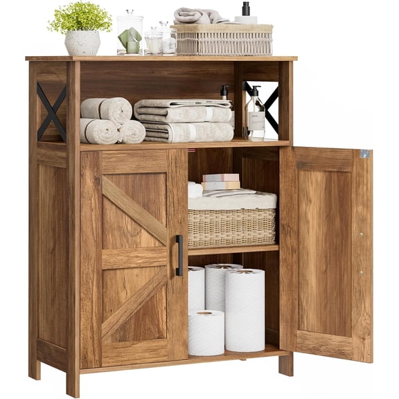 Farmhouse Bathroom Storage Cabinet with 2 Doors, Toilet Paper Cabinet with Adjustable Shelves, Small Bathroom Cabinet for Kitchen/Laundry/Living Room, 11.8 x 23.6 x 31.5 Inches, Rustic Walnut