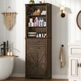 thumbnail image 1 of Farmhouse Towel Storage Cabinet with 2 Drawers & 2 Barn Doors, Wood Freestanding Bathroom Storage Cabinet with Roman Column Decor, Storage Cabinets with Adjustable Shelf & Door Cabinets, Rustic Brown, 1 of 8