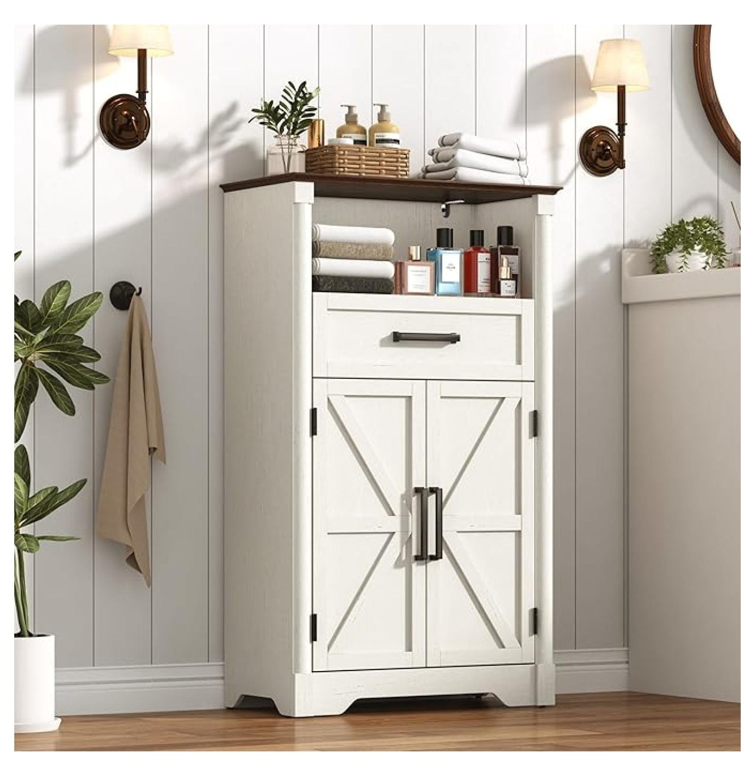 Farmhouse Bathroom Storage Cabinet,Bathroom Floor Storage Cabinet with ...
