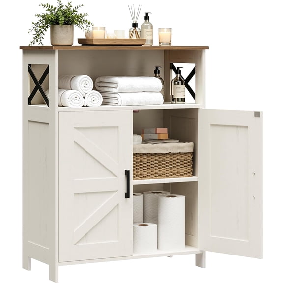 Farmhouse Bathroom Storage Cabinet with 2 Doors Adjustable Shelf Rustic White 11.8 x 23.6 x 31.5 Inches