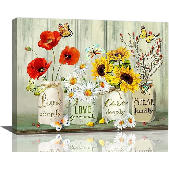 Farmhouse Bathroom Sunflower Canvas Wall Art Bathroom Pictures Wall Decor Daisy Canvas Painting Print Flower Pictures for Wall Flower Artwork Modern Home Decor Framed for Bedroom 12"x16"