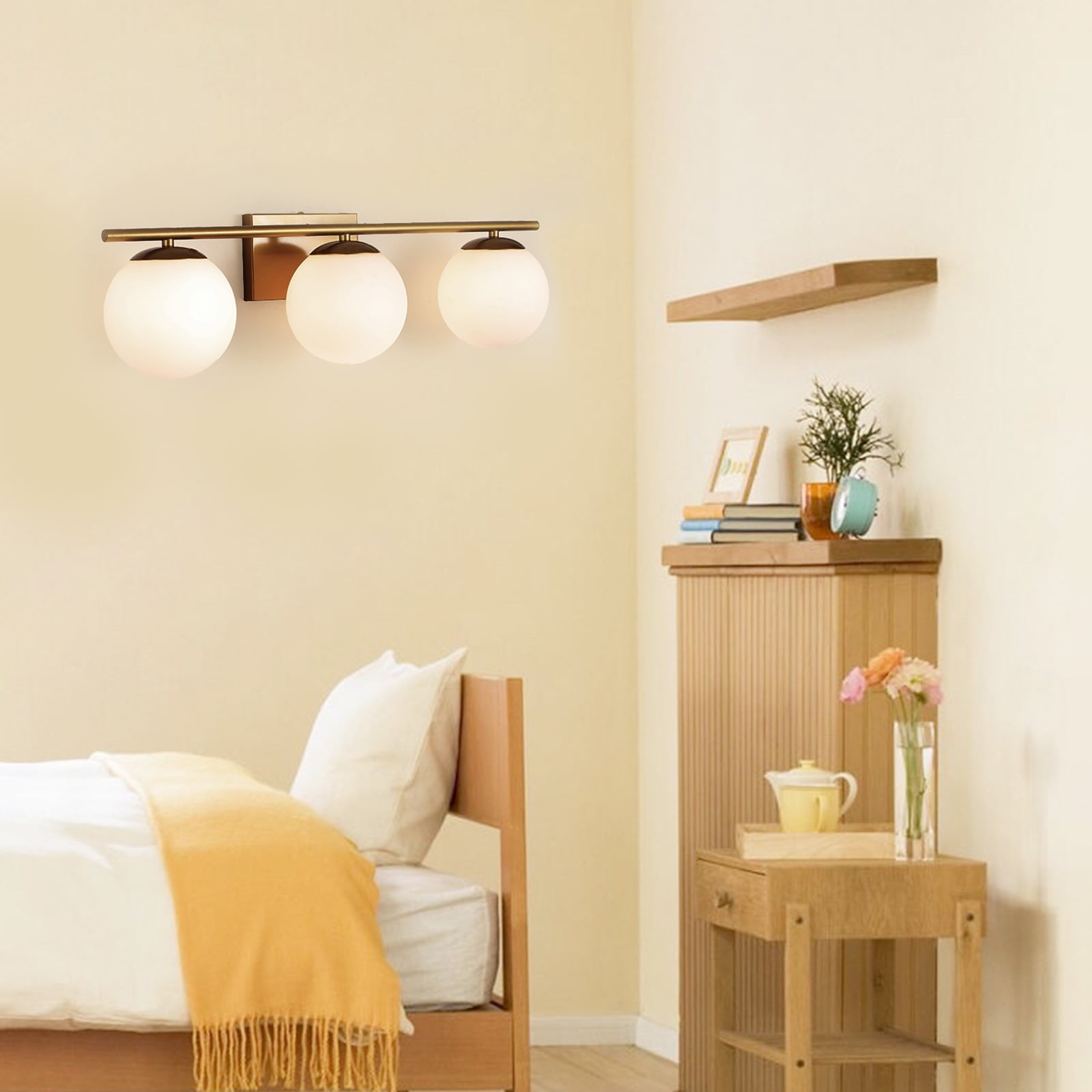 Farmhouse Bathroom Vanity Wall Light Fixture Industrial Rustic Milk White + Gold Used for Bathroom, mMrror-front, Murals, Vanity Table, Art Display, etc.
