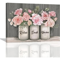 Farmhouse Bathroom Wall Art Bathroom Floral Wall Decor Pink Flower Relax Soak Unwind Bathroom Decor Rustic Bathroom Picture for Wall Canvas Prints Motivational Framed Modern Artwork 16"x12"