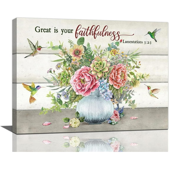 Farmhouse Bathroom Wall Art Botanical Succulent Flower Wall Decor Country Floral Pictures Rustic Hummingbird Canvas Painting Prints Modern Artwork Home Decoration for Bedroom Living Room 12"x16"