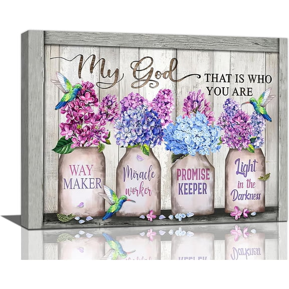 Farmhouse Bathroom Wall Art Christian Hydrangea Flower Hummingbird Scripture Pictures Wall Decor Bible Quotes Canvas Painting Print Artwork Modern Home Decor Framed for Living room Bedroom 16"×12"