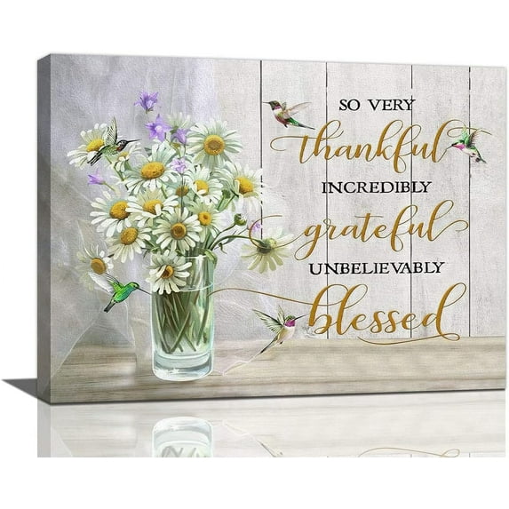 Farmhouse Bathroom Wall Art Daisy Bathroom Wall Decor Floral Hummingbird Pictures Motivational Rustic Country Flower Canvas Painting Framed Artwork for Bathroom Living Room Kitchen Bedroom 16"x12"