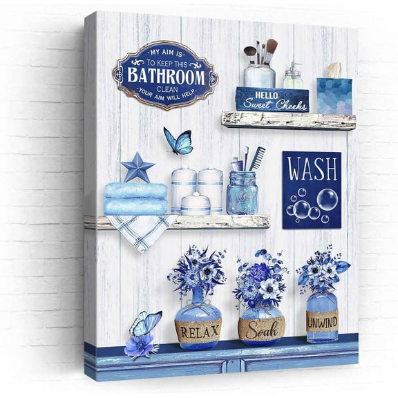 Farmhouse Bathroom Wall Art Decor Rustic Flower and Butterfly Bathroom Pictures Canvas Print Framed Artwork Country Bathroom Decor Wall Art Soak Relax Unwind Wall Art for Bathroom 12"x16"