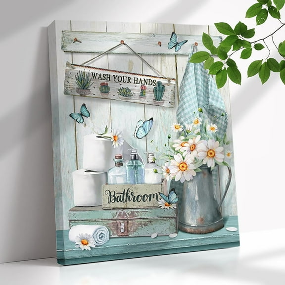 Farmhouse Bathroom Wall Art Decor Rustic Flower and Butterfly Bathrooms Pictures Canvas Print Framed Artwork Country Bathroom Decor Wall Art Soak Relax Unwind Wall Art 16"x20"