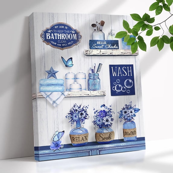 Farmhouse Bathroom Wall Art Decor Rustic Flower and Butterfly Bathrooms ...
