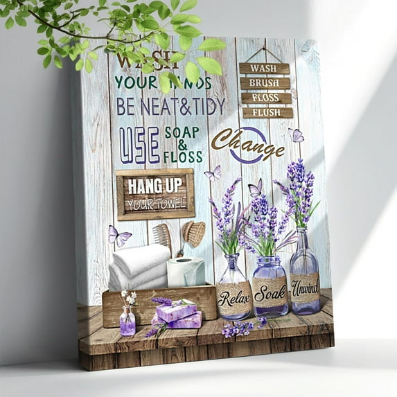 Farmhouse Bathroom Wall Art Decor Rustic Flower and Butterfly Bathrooms Pictures Canvas Print Framed Artwork Country Bathroom Decor Wall Art Soak Relax Unwind Wall Art 16"x20"