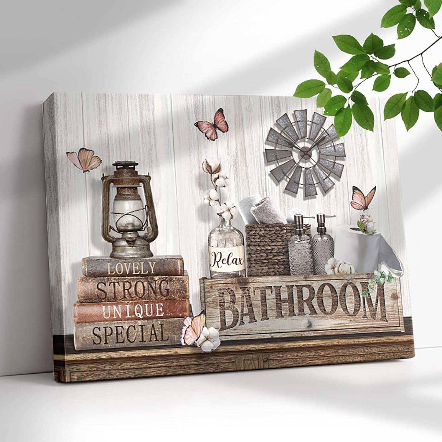 Farmhouse Bathroom Wall Art Decor Rustic Flower and Butterfly Bathrooms ...