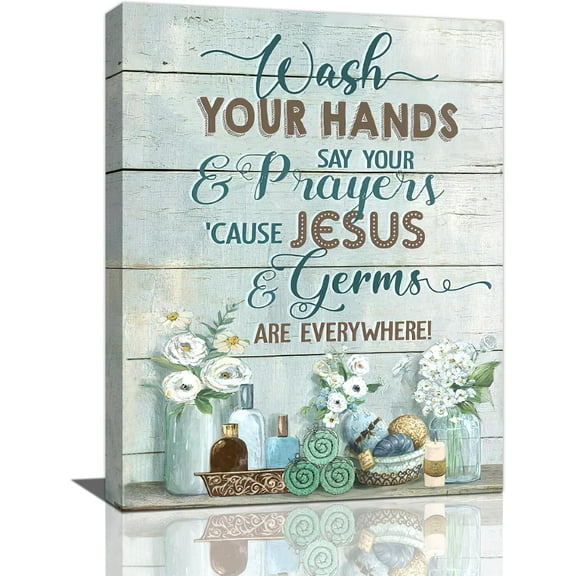 Farmhouse Bathroom Wall Art Flower Butterfly Floral Pictures Wall Decor Bathroom Rules Mason Jar Canvas Painting Print Artwork Modern Home Decor Framed for Bathroom 16/inX20/in