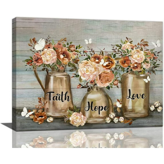 Farmhouse Bathroom Wall Art Flower Butterfly Floral Pictures Wall Decor Inspirational Quotes Mason Jar Canvas Painting Print Artwork Modern Home Decor Framed for Living room Bedroom Bathroom 12"X16"