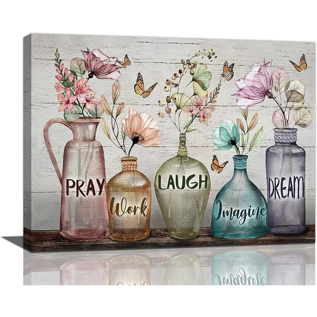 Farmhouse Bathroom Wall Art Flower Butterfly Pictures Decor