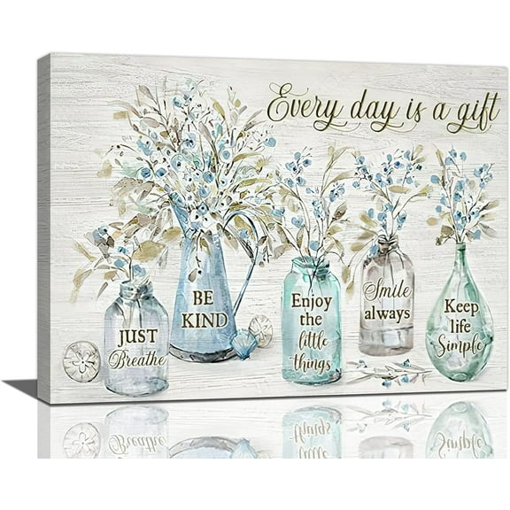 Farmhouse Bathroom Wall Art Flower Pictures Wall Decor Inspirational Quotes Canvas Painting Print Artwork Modern Home Decor Framed for Living room Bedroom Bathroom 12"X16"