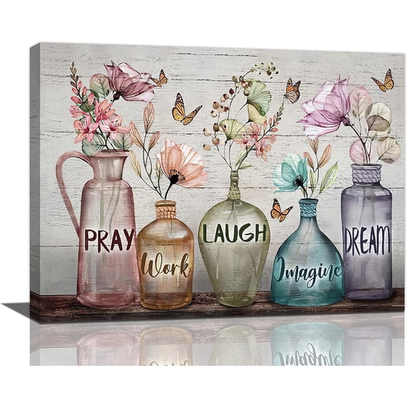 Farmhouse Bathroom Wall Art - Hummingbird & Floral Mason Jar Canvas Print, Inspirational Quotes Framed Artwork for Living Room, Bedroom & Bathroom