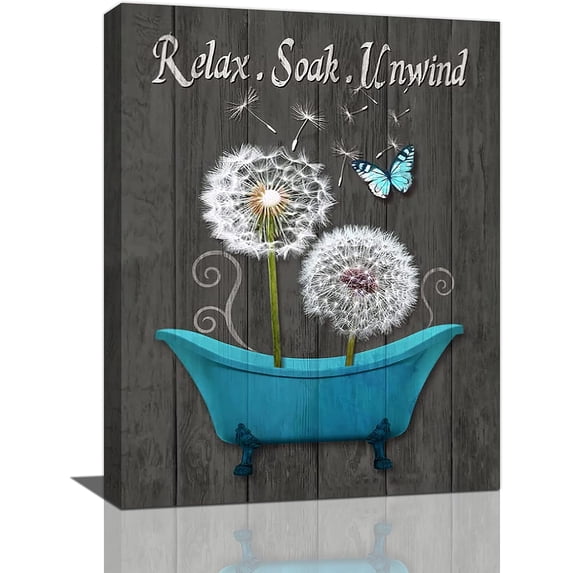 Farmhouse Bathroom Wall Art Rustic Dandelion Butterfly Bathroom Pictures Wall Decor Country Teal Bathtub Bathroom Wall Decor Relax Soak Unwind Bathroom Signs Canvas Painting Modern Home Artwork Framed