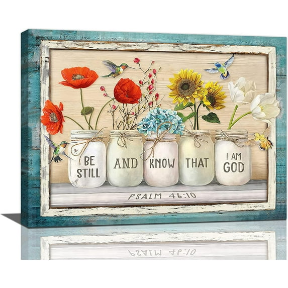 Farmhouse Bathroom Wall Art Rustic Flowers Vase Bathroom Wall Decor Floral Hummingbird Pictures Painting Country Christian Canvas Artwork Home Decor Framed for Bathroom Bedroom Living Room 12"x16"