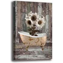 Farmhouse Bathroom Wall Art Sunflower Wall Decor Rustic Farmhouse Sunflowers Painting Poster Flower Artwork Picture Canvas Painting Home Decor For Bedroom Living Room 12X16 inch Frameless