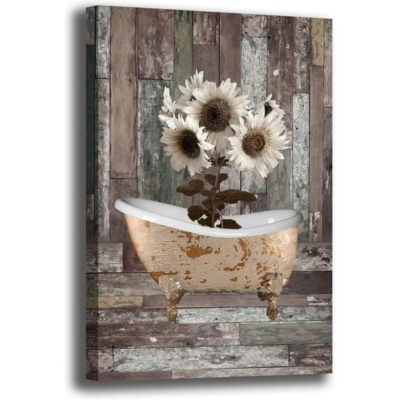 Farmhouse Bathroom Wall Art Sunflower Wall Decor Rustic Farmhouse Sunflowers Painting Poster Flower Artwork Picture Canvas Painting Home Decor For Bedroom Living Room 12X16 inch Frameless