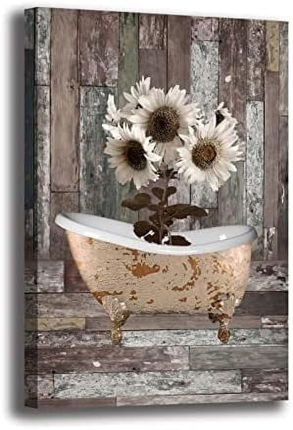 Farmhouse Bathroom Wall Art Sunflower Wall Decor Rustic Farmhouse Sunflowers Painting Poster ...