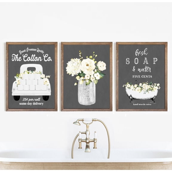 Farmhouse Bathroom Wall Art White Cotton Co Truck Poster Printed Poster, Poster Only