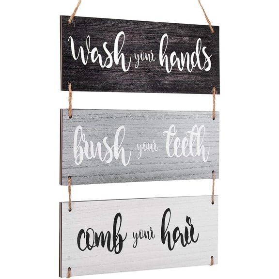 Farmhouse Bathroom Wall Decor Bath Rules Wall Art Sign Family Hanging Funny Wooden Hanging Sign Rustic Wood Decor for Home Bedroom Outdoor(Simple Pattern,Black, White, Gray)