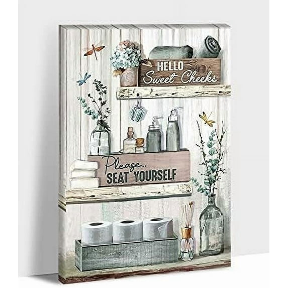 Farmhouse Bathroom Wall Decor - Bathroom Rules Wall Art, Dragonfly Canvas Prints Teal Farmhouse Pictures for Country Bathroom Decor, Funny Bath Laundry Framed Artwork for Rustic Home Decor 12x18 Inch