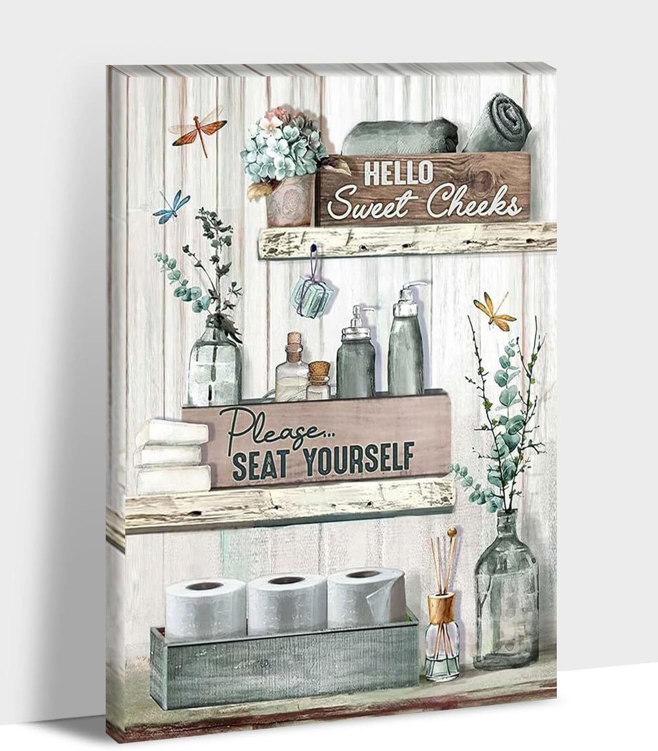 Farmhouse Bathroom Wall Decor - Bathroom Rules Wall Art, Dragonfly ...