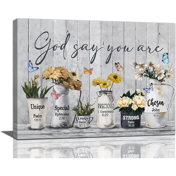 Farmhouse Bathroom Wall Decor Rustic Country Flower Floral Bathroom Pictures Wall Art God Says You Are Canvas Print Painting Framed Home Artwork For Bedroom Kitchen Office 16"x12"