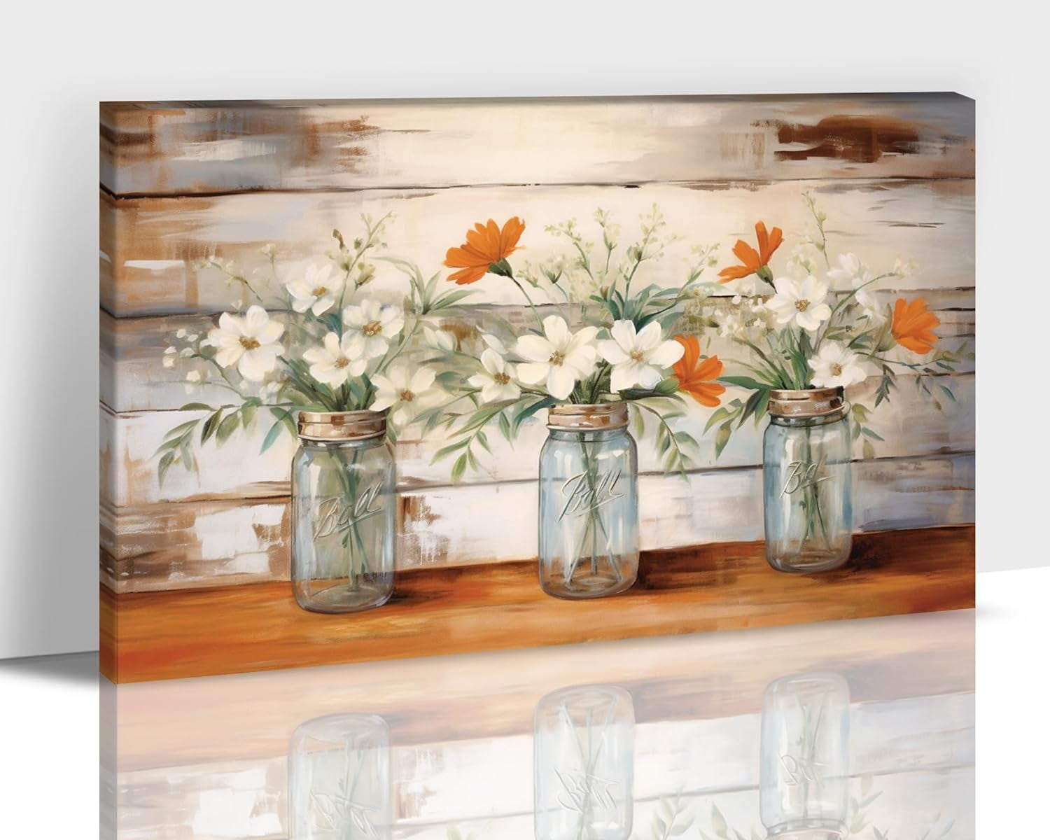 Farmhouse Bathroom Wall Decor - Rustic Floral Wall Art, White Flower ...
