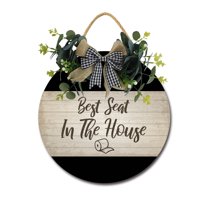 Farmhouse Bathroom Wall Decor - Rustic Framed Round Wooden Sign - Vintage Decoration for Toilet Washroom Restroom - 11 x 11 inch (Best Seat In The House)