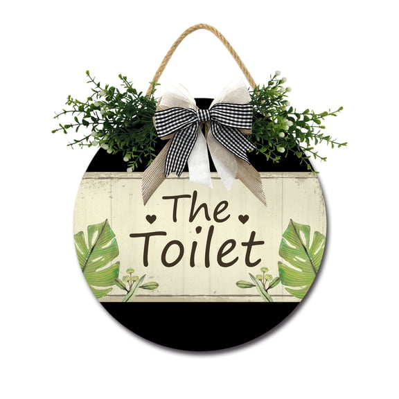 Farmhouse Bathroom Wall Decor - Rustic Framed Round Wooden Sign - Vintage Decoration for Toilet Washroom Restroom - 12 x 12 inch (The Toilet)