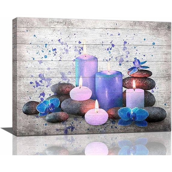 Farmhouse Bathroom Wall Decor Zen Stone Bathroom Pictures for Wall Rustic Purple Bathroom Canvas Wall Art Spiritual Meditation Painting Country Prints Modern Framed Home Spa Decoration 16"x12"