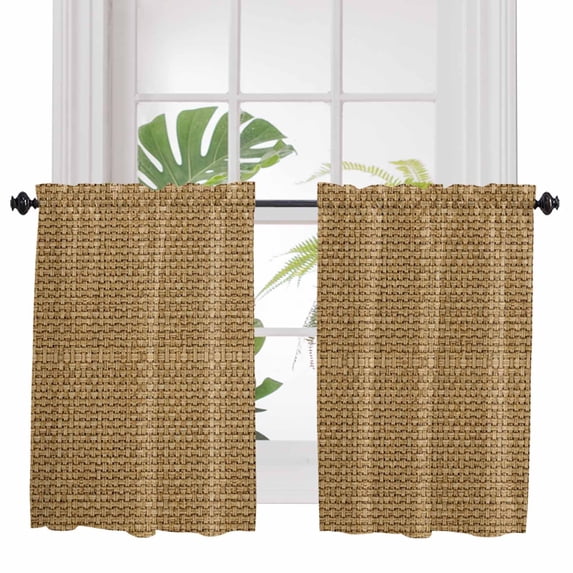 Farmhouse Bathroom Window Curtain, Country Chic Plaid Gingham Burlap Texture Light Filtering Coffee Kitchen Curtains, Bedroom Living Room Curtains 2 Panel 84"x45"