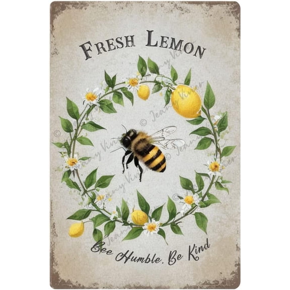 Farmhouse Be Humble Sign, Motivational Quote Wall Art Prints, Rustic Farmhouse Be Kind Lemon Wreath Print Country Home Decor Wreath Accent Bee Lover Gift 12x16 Inches