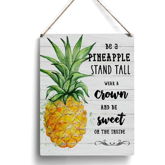 Farmhouse Be a Pineapple Wooden Sign Artwork, Summer Pineapple Wood Sign Wall Art Hanging Sign Home Kitchen Decor 8x10 Inch