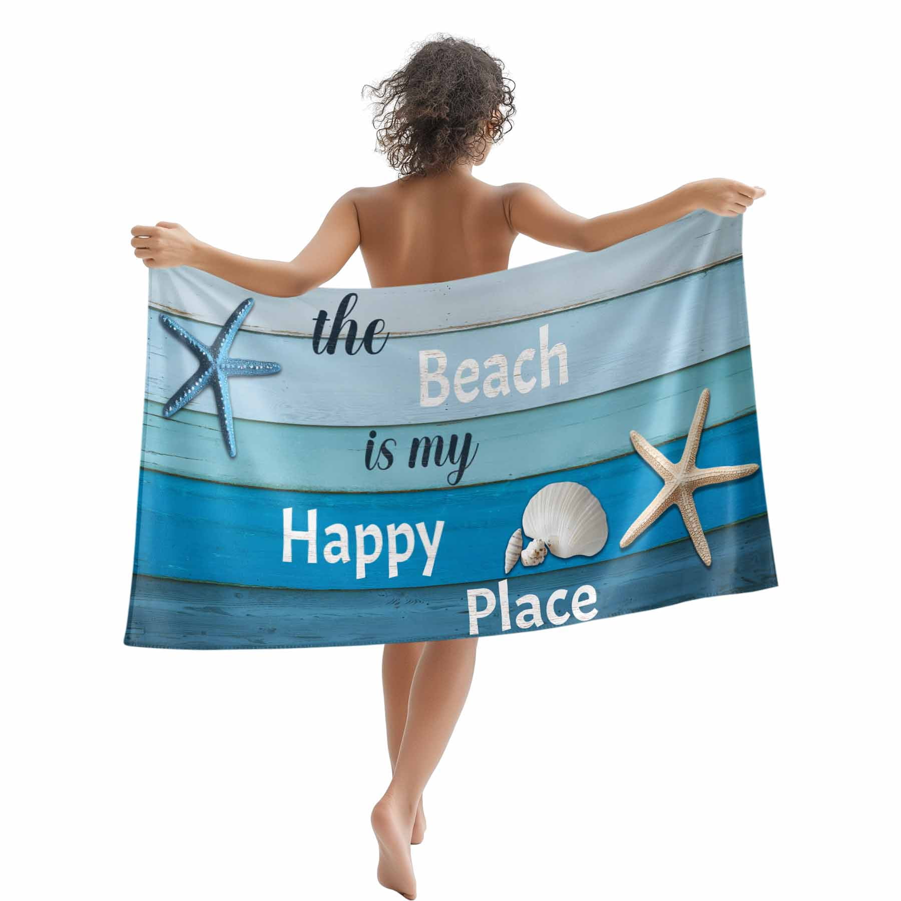 Farmhouse Beach Beach Towels Blanket Soft&Absorbent Quick Dry Microfiber Starfish Bule Wood Texture Coastal Pool Towels for Swimming ,Yoga, Sports, Gym, Camping,Large 30X60in,