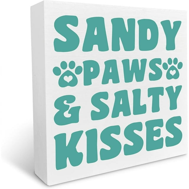 Farmhouse Beach Wooden Box Sign, Sandy Paws & Salty Kisses, Summer ...