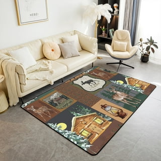 Woodland Animal Area Rug Dark Forest Living Room Decor, Woodland