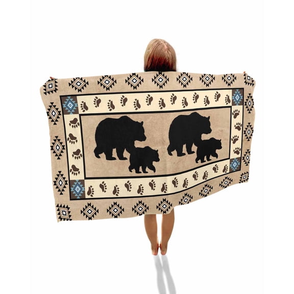 Farmhouse Bear Beach Towels Oversized Super Absorbent, Country Vintage Animals Paw Print Brown Lightweight Bath Towel Quick Dry Sets For Bathroom/Pool/Rv Camping/Beach Play/Gym Room/Picnic 23"x47"