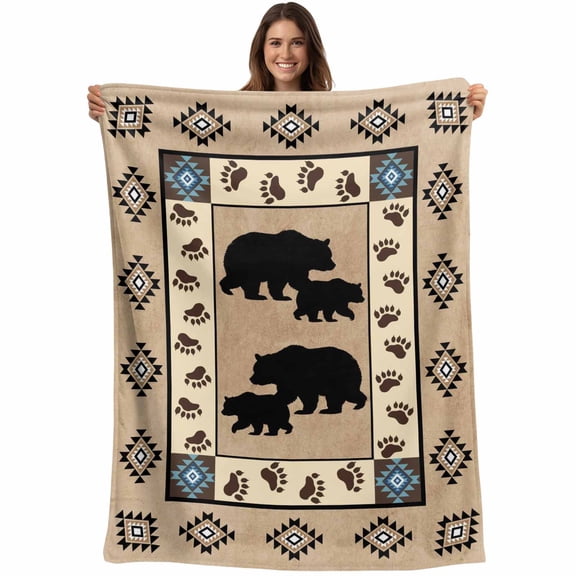 Farmhouse Bear Blanket Soft Cozy Warm Throw Blanket for Couch, Plush Fuzzy Flannel Fleece Blankets for Sofa, Country Vintage Animals Paw Print Brown Bed Blankets Lightweight Gifts for Women, 40"x50"